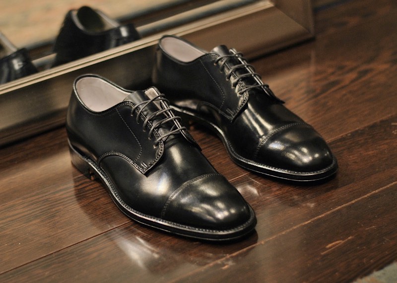 alden brick & mortar seattle—boardroom blucher in black shell cordovan