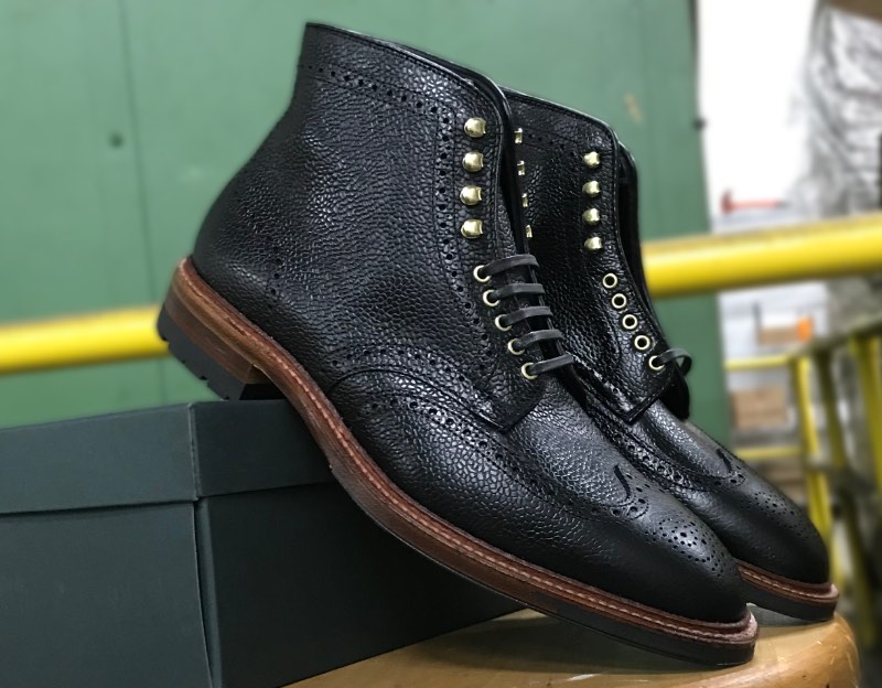 alden shoe mart black scotch grain wingtip boot