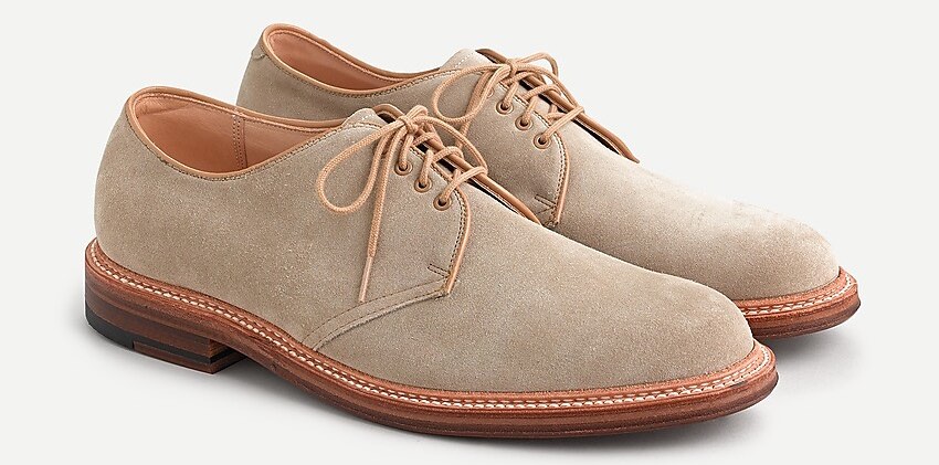 alden jcrew plain toe blucher milkshake suede