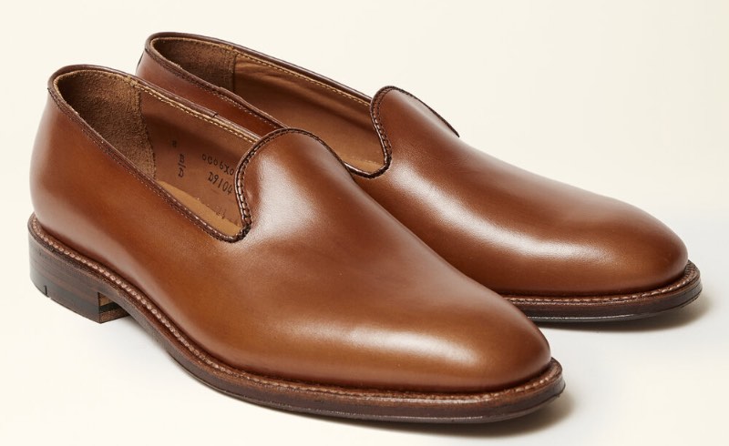 alden burnished tan calf slip on loafer