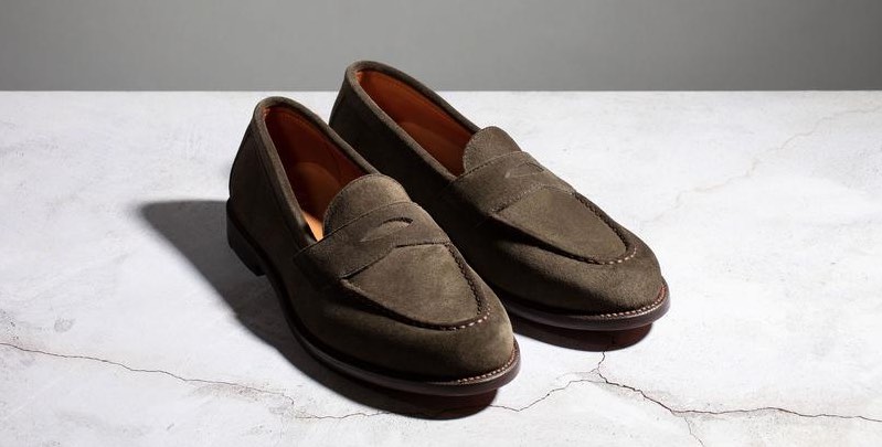 grant stone traveler penny loafer loden suede