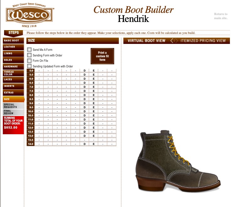 Wesco custom boot builder