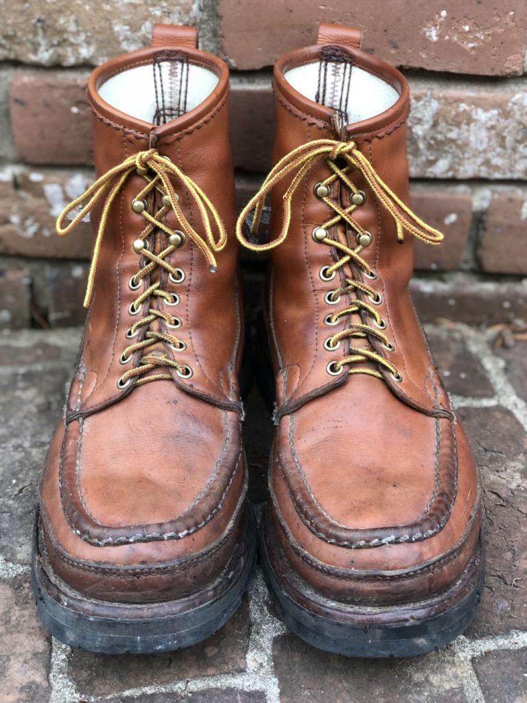 Russell Moccasin Birdshooter—Tanneries Haas Tan French Veal—Stitchdown Patina Thunderdome