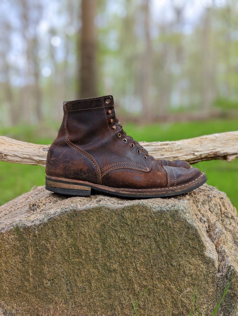 White's Boots MP-M1 Horween Dark Brown Waxed Flesh—Stitchdown Patina Thunderdome