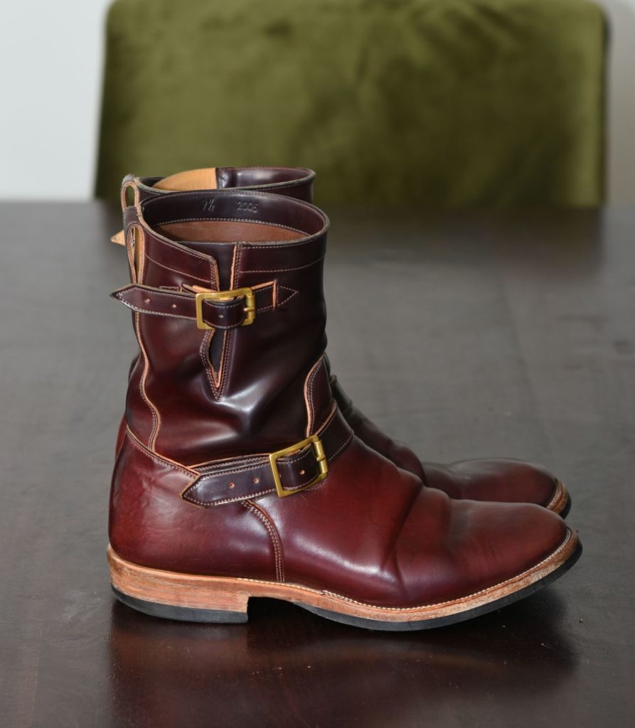 Viberg Color 8 Shell Cordovan Engineer Boot—Stitchdown Patina Thunderdome