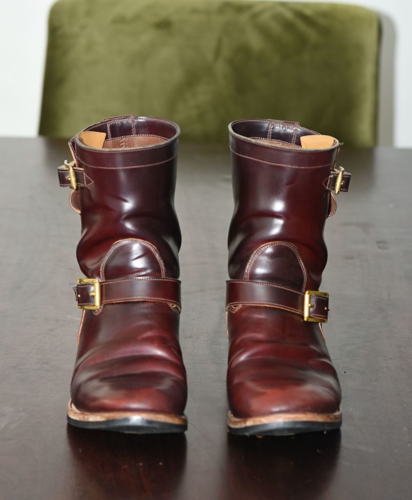 Viberg Color 8 Shell Cordovan Engineer Boot—Stitchdown Patina Thunderdome