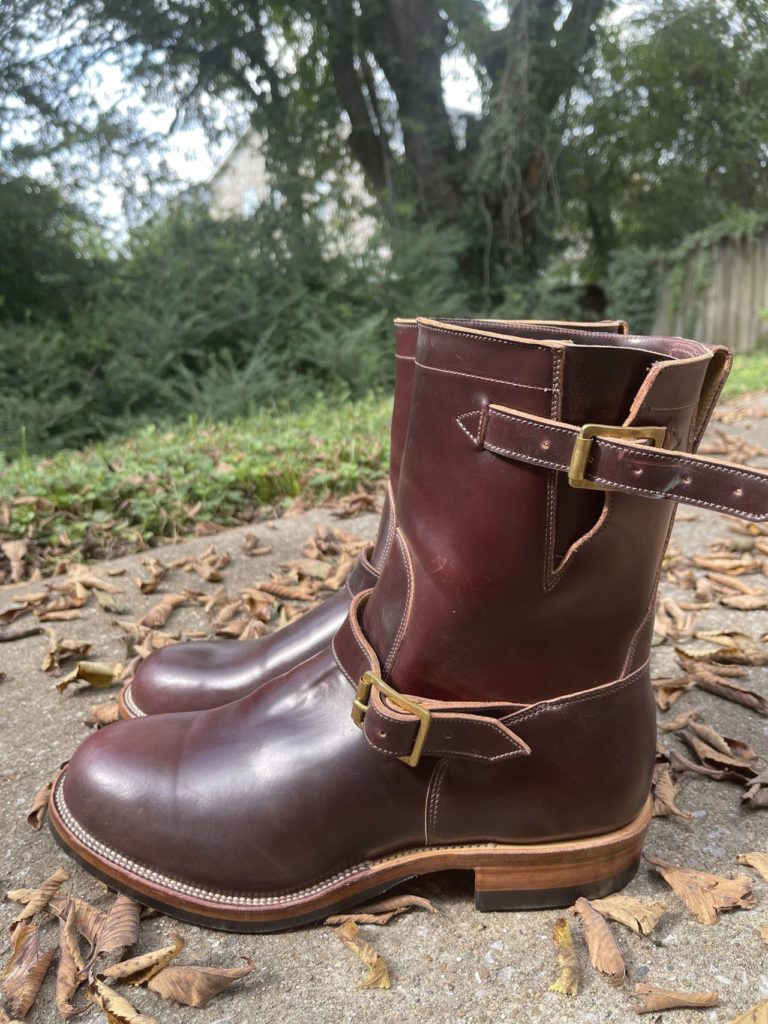 Viberg Color 8 Shell Cordovan Engineer Boot—Stitchdown Patina Thunderdome