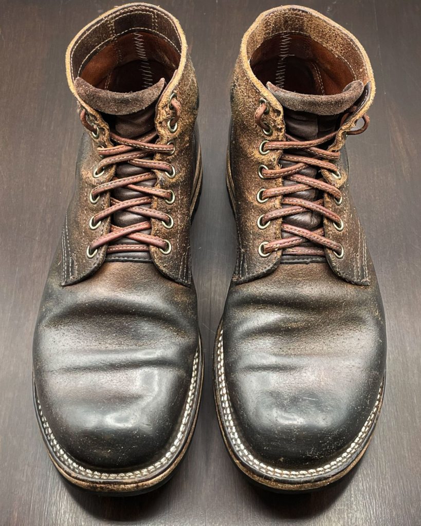 Stitchdown Patina Thunderdome—Viberg x Division Road Boondocker—Horween Natural Waxed Flesh