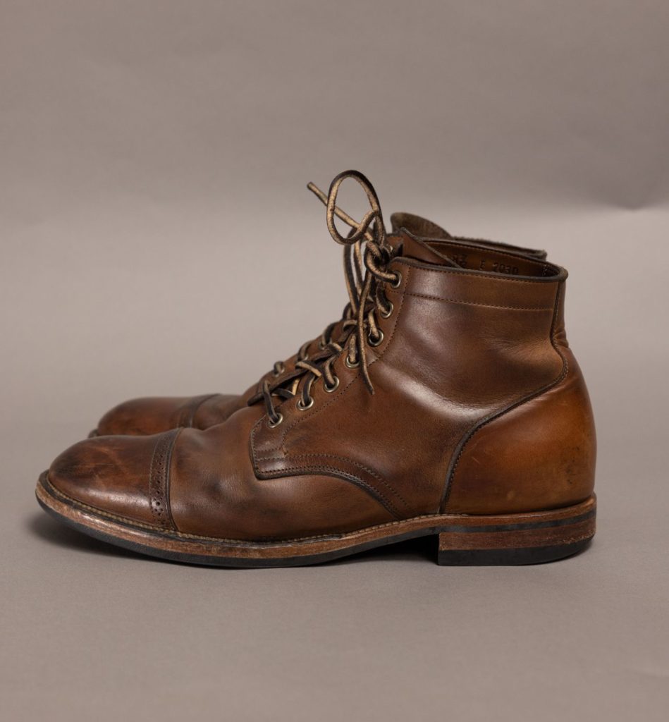 stichdown patina thunderdome—viberg x lost & found service boot horween natural CXL