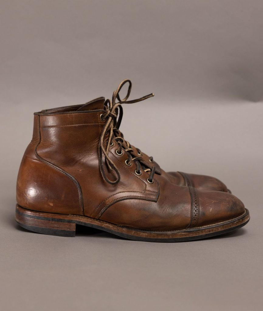 stichdown patina thunderdome—viberg x lost & found service boot horween natural CXL
