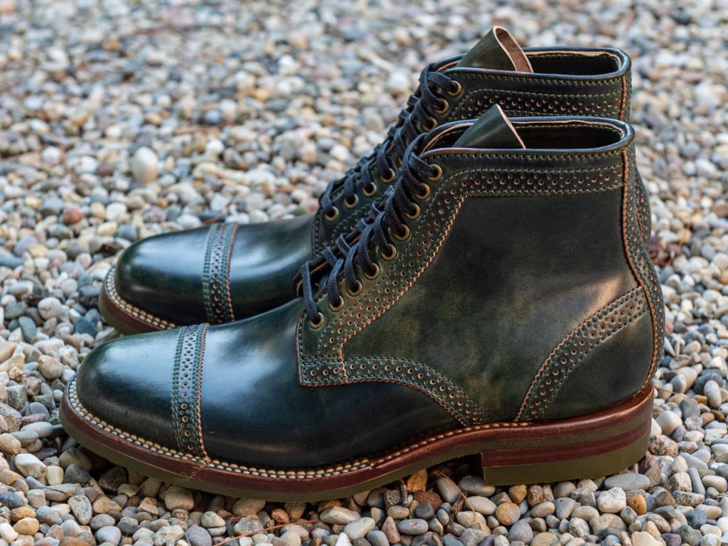 flame panda cap toe service boot marbled black shell cordovan