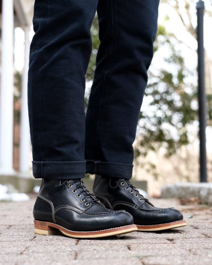 Onderhoud Handmade x Stitchdown—Wickett & Craig Black Traditional Harness Moc Toe Collab Boot