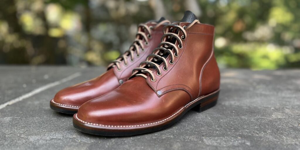 NF Bootmaker Milton Boot Horween Tan Workshoe Butt patina thunderdome beginning