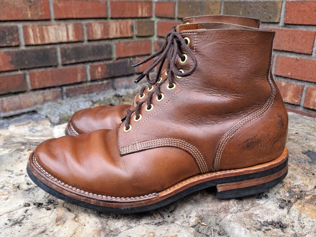 New River Boot Boondocker Horween Natural Chromexcel Strips patina thunderdome end