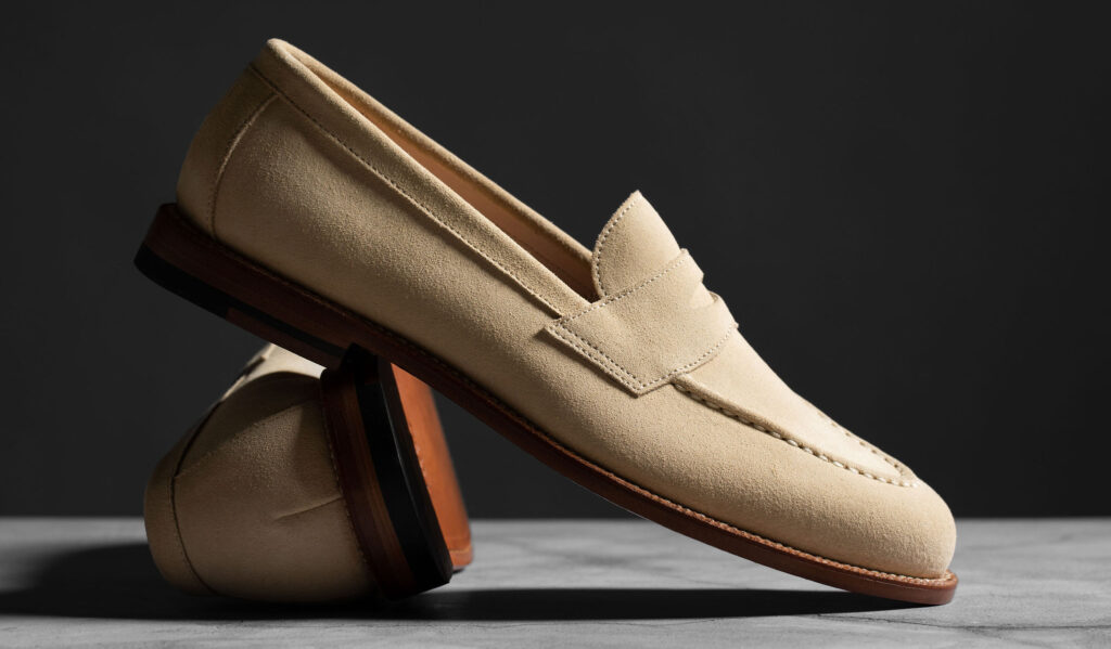 grant stone traveler penny loafer butter suede