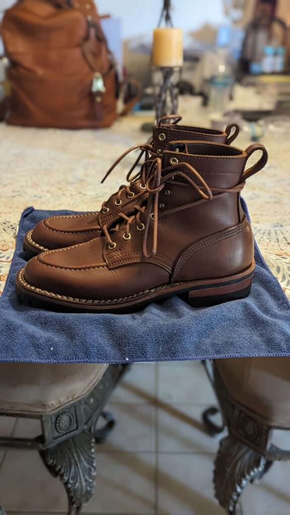 Stitchdown Patina Thunderdome—Nicks Boots Moc Toe—Seidel 1964 Brown