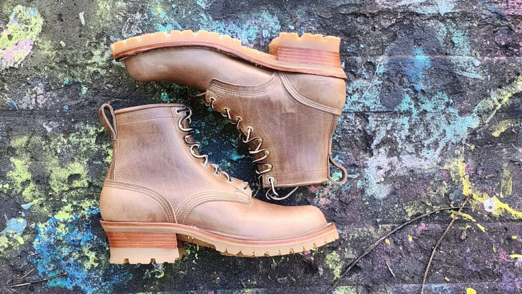 Stitchdown Patina Thunderdome—Nicks Boots Urban Logger—horween natural chromexcel