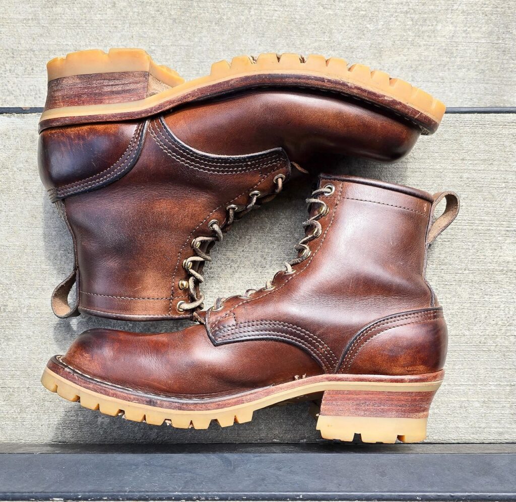 Stitchdown Patina Thunderdome—Nicks Boots Urban Logger—horween natural chromexcel