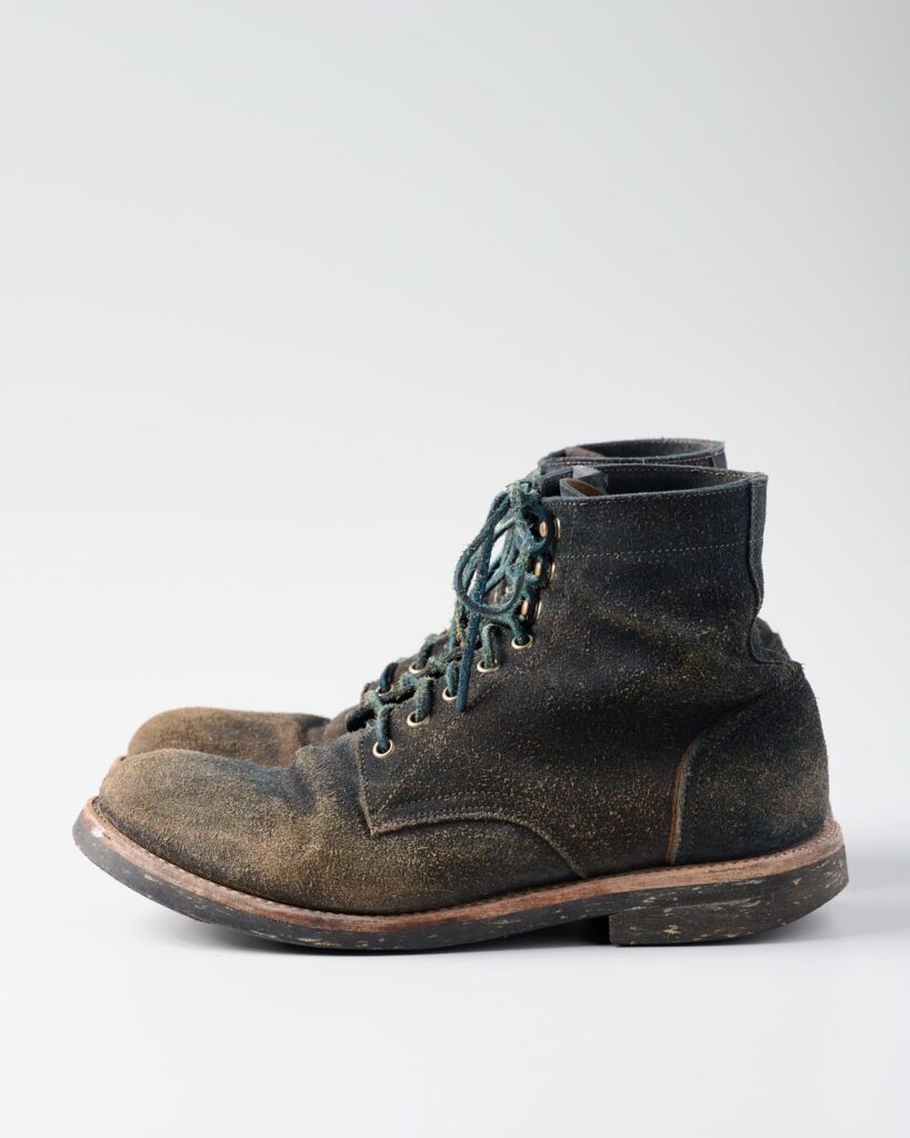Stitchdown Patina Thunderdome—Oak Street Bootmakers Trench Boot—Horween Natural Indigo CXL Roughout