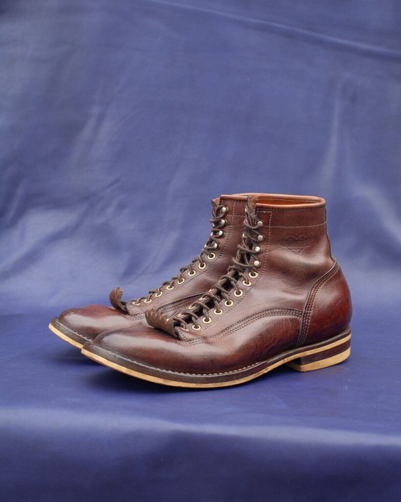 Stitchdown Patina Thunderdome—Self Made Lace to toe—Austrian cow leather vegetable tanned reversed waxed flesh