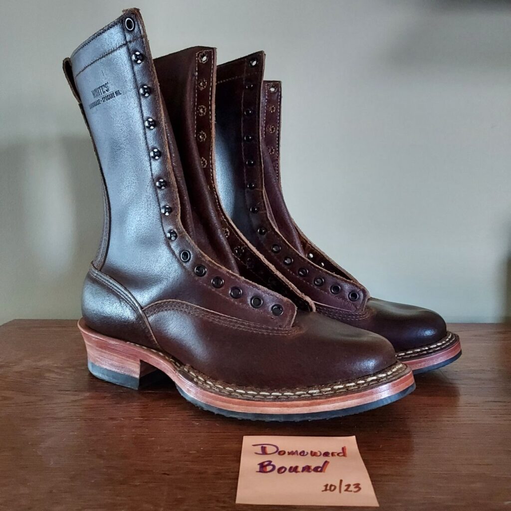 Stitchdown Patina Thunderdome—White's Bounty Hunter Boots Lace to Toe Cutter—Horween Cinnamon Waxed Flesh