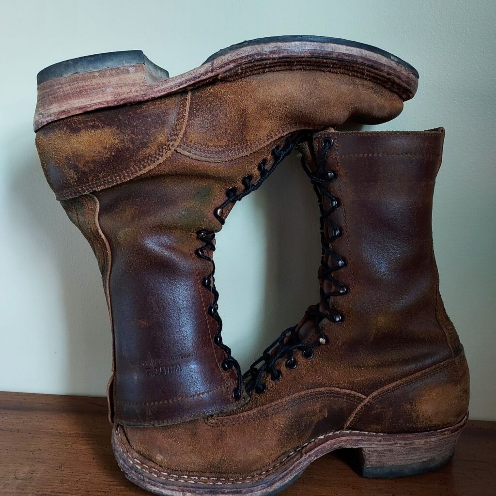 Stitchdown Patina Thunderdome—White's Bounty Hunter Boots Lace to Toe Cutter—Horween Cinnamon Waxed Flesh