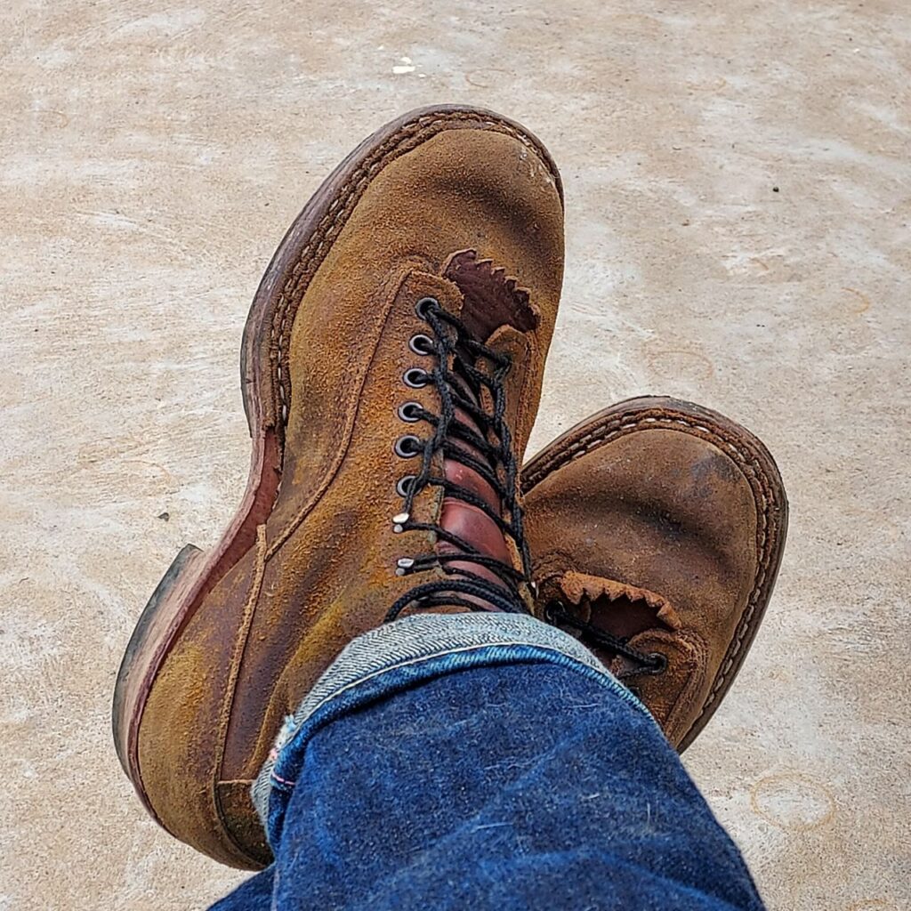 Stitchdown Patina Thunderdome—White's Bounty Hunter Boots Lace to Toe Cutter—Horween Cinnamon Waxed Flesh