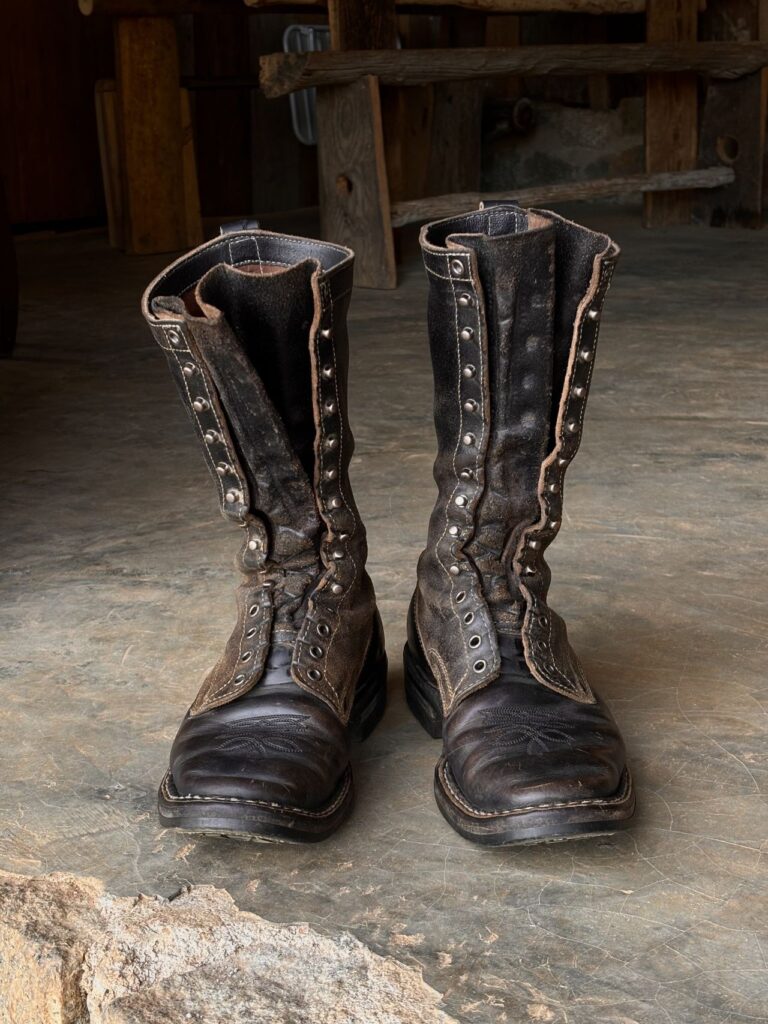 Stitchdown Patina Thunderdome—2023-24 Second Place—White's Boots Farmer Rancher—Horween Black Horsehide and Black Waxed Flesh