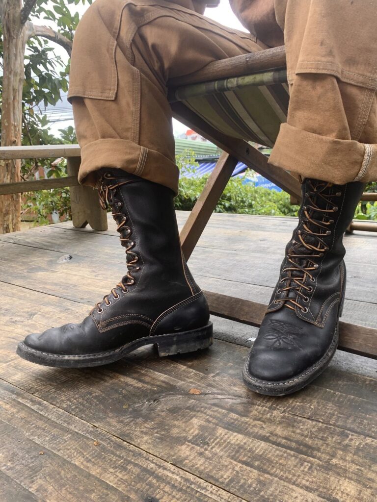Stitchdown Patina Thunderdome—2023-24 Second Place—White's Boots Farmer Rancher—Horween Black Horsehide and Black Waxed Flesh