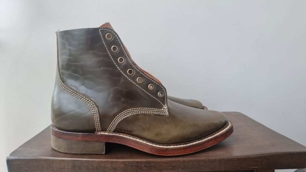 Stitchdown Patina Thunderdome—Willie's Handcrafted Boots Boondocker—Maryam Olive Horse Rump
