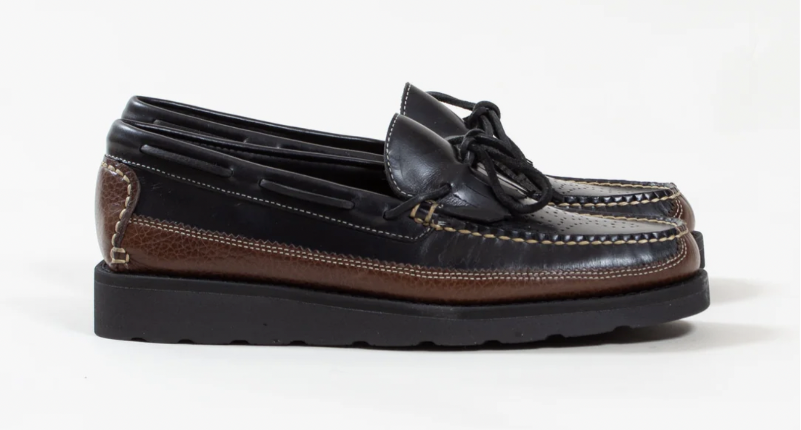 Bright Shoemakers - Kiltie Moc Loafer - Black and Brown Pull Up