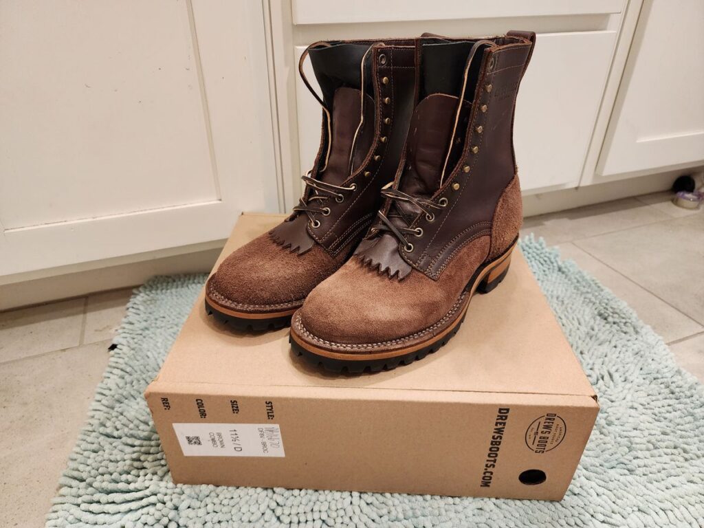 Drew's Boots—8in Logger—Brown Combo Leather