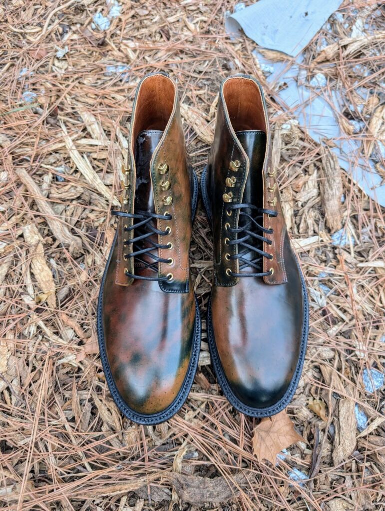Grant Stone Edward Boot—Horween Marbled Black Shell Cordovan