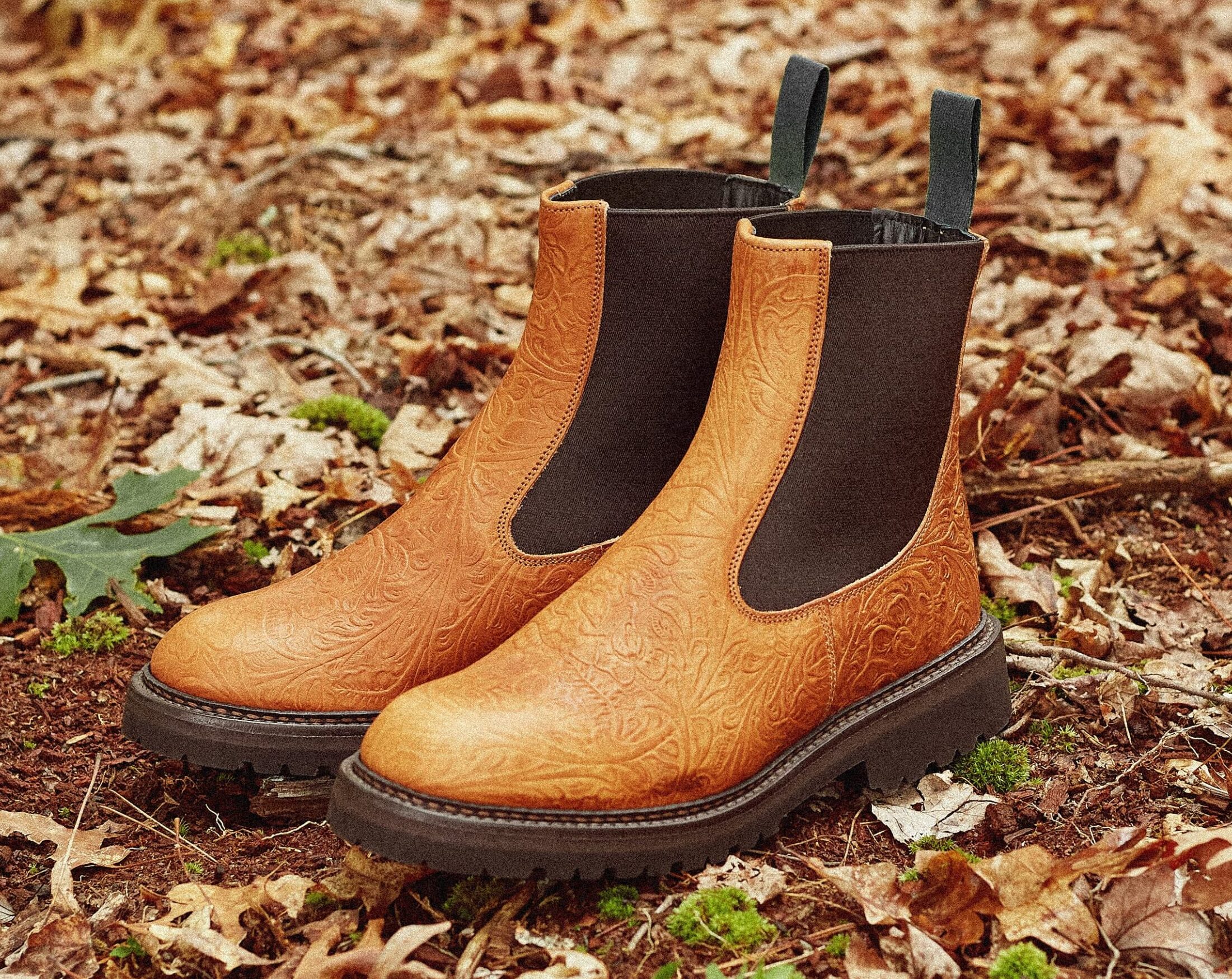 Division Road x Trickers Paula Chelsea Nomad in Horween Chestnut Floral Dublin