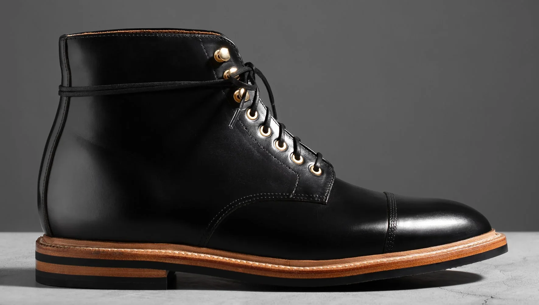 Grant Stone Cap Toe Boot in Black Chromexcel